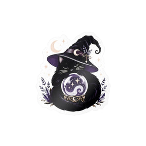 Mystical witch cat crystal ball kiss-cut vinyl decal - home decor decals