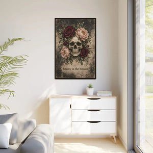 Beauty in the broken skull and floral framed canvas wall art - printable