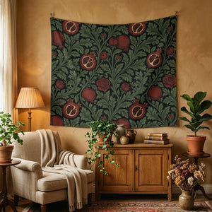 Pomegranate botanical wall tapestry, vintage victorian floral decor - decorative tapestries