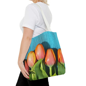 Tulips on blue tote bag - bags