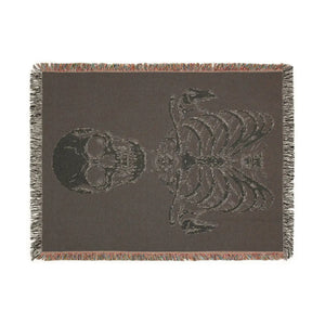 Occult skeleton artwork on a DipaliZ woven blanket for bedroom decor