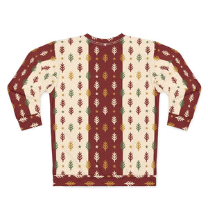 DipaliZ Winter Botanicals evergreen motif on a unisex crew-neck sweatshirt