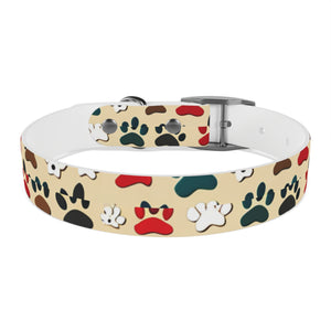 Paw Print Dog Collar — Colorful Red, Teal & Brown Paw Pattern