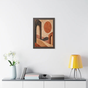 Framed Vertical Poster — Desert Arch Abstract Print (Warm Terracotta Sun)