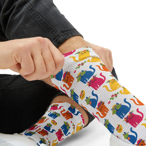 Colorful Cat Pattern Sublimation Socks — Cute Novelty Crew Socks for Cat Lovers