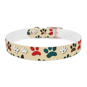 Paw Print Dog Collar — Colorful Red, Teal & Brown Paw Pattern