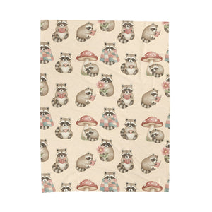 Velveteen Plush Blanket — Cozy Woodland Raccoon & Mushroom Throw
