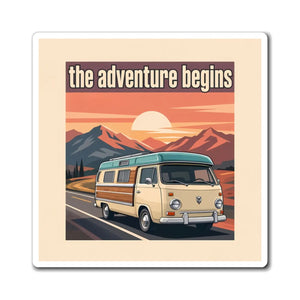 Adventure Begins Van Magnet — Retro Road Trip Camper Fridge Magnet