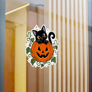 Halloween black cat pumpkin kiss-cut vinyl decal - home decor decals