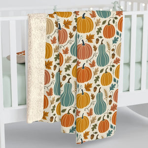 Autumn Gourd Sherpa Blanket — Cozy Fall Pumpkin Pattern Throw