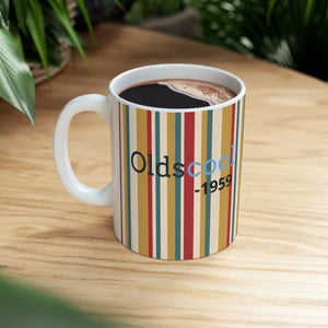 Retro Striped Ceramic Mug — Vintage Rainbow Vertical Lines