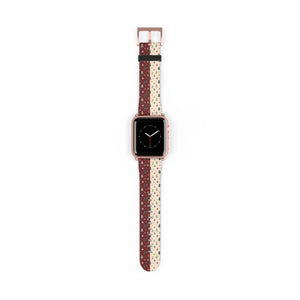 Holiday Pine Tree Pattern Watch Band — Festive Red & Cream Apple Watch Strap