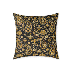 Vintage Black and Gold Paisley Pillow