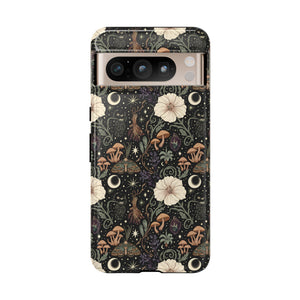 Mystic Night Floral Phone Case — Moon, Moths & Mushroom Pattern Tough Case