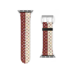 Vintage Holiday Pattern Watch Band — Red & Cream Nordic Stripe Apple Watch Band