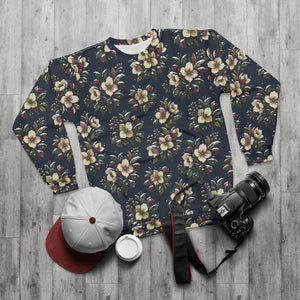 Floral All-Over Print Sweatshirt — Vintage Navy Blossom Pattern