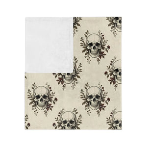 Skull & Roses Velveteen Microfiber Blanket — Gothic Floral Throw