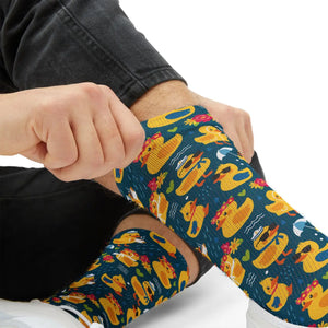 Rubber Duck Pattern Socks — Cute Yellow Duck Sublimation Crew Socks