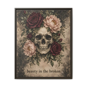 Beauty in the broken skull and floral framed canvas wall art - printable
