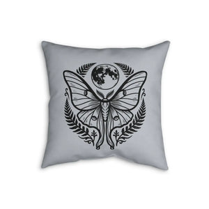 Faux linen surface of the DipaliZ moth and moon throw pillow