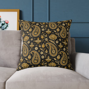 Vintage Black and Gold Paisley Pillow