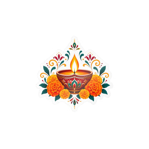 Diwali diya and marigold floral kiss-cut vinyl decal - home decor decals