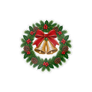 Christmas bell wreath kiss-cut vinyl decal - home decor decals