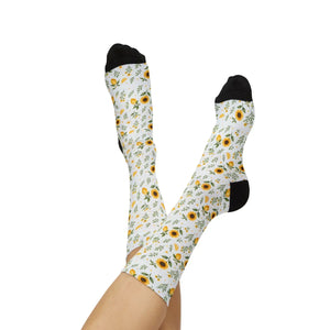 Sunflower Sublimation Socks — Floral Crew Socks with Yellow Sunflower Print