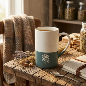 Engraved rose speckled ceramic mug - mugs