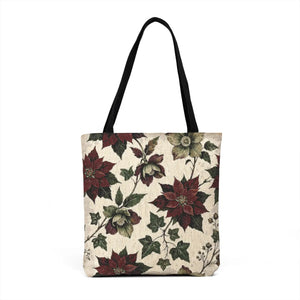 Woven Tote - Vintage Poinsettia Needlepoint Holiday Tote Bag