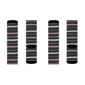 Striped Sublimation Socks — Black, Gray & Rose Crew Socks