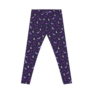 Moon & Bat Halloween Leggings — Purple Night Sky All-Over Print