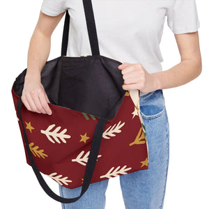 Holiday Arrow Weekender Tote Bag — Festive Red & Cream Travel Bag