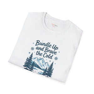 Bundle Up and Brave the Cold T-Shirt — Winter Mountain Pine Graphic Tee
