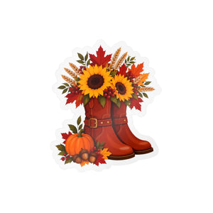 Kiss-cut vinyl decal – fall sunflower boots pumpkins & autumn floral sticker - home decor decals