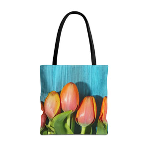 Tulips on blue tote bag - bags