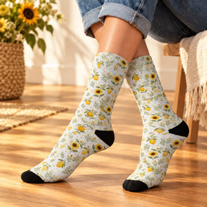 Sunflower Sublimation Socks — Floral Crew Socks with Yellow Sunflower Print
