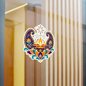 Diwali lotus paisley diyas kiss-cut vinyl decal - home decor decals
