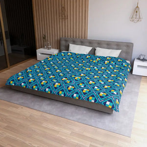 Geometric Blue Tile Duvet Cover - Retro Modern Bedding - Dipaliz - King / White - Home Decor