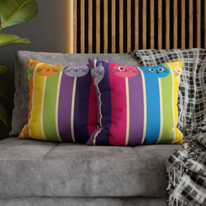 Rainbow Cat Stripe Pillowcase — Colorful Cute Cat Throw Pillow Cover