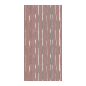 A rectangular fabric or wallpaper sample with a vertical stripe pattern in dusty rose, cream, and muted gray-green, centered on a plain white background.