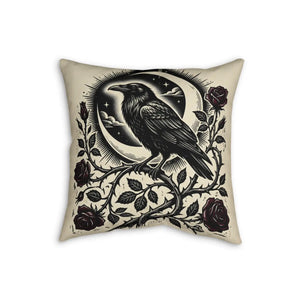 Faux linen texture on the DipaliZ gothic crow and moon cushion