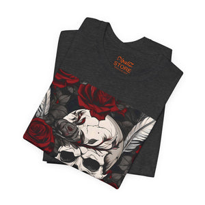 Creepy Skull, Roses and feathers for Halloween, Unisex Jersey Short Sleeve Tee