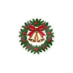 Christmas bell wreath kiss-cut vinyl decal - home decor decals