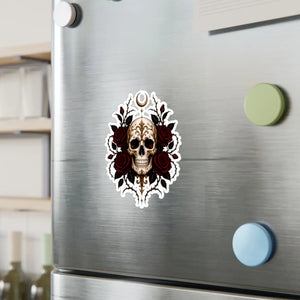 Skull and red roses kiss-cut vinyl decal - home decor decals