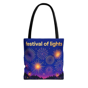 Stall canopies and bulb strings along the base of this DipaliZ tote