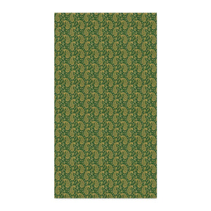Close view of the forest and sage green paisley motif on DipaliZ polyester yardage