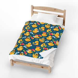 Rubber Duck Swim Velveteen Plush Blanket — Cozy Baby & Kids Throw