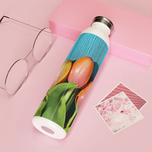 Tulips on blue Slim Water Bottle