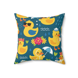 Rubber Duck Pattern Decorative Pillow — Cute Yellow Ducks on Teal